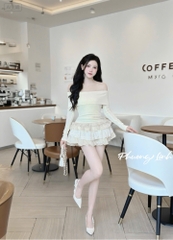 Set trễ vai tay dài chân váy tầng pl