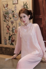 Lam tơ cổ đứng kèm nơ