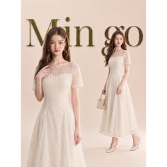Đầm thiết kế ren chiết eo dáng xoè