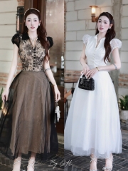 Đầm ren cổ bè tùng lưới H