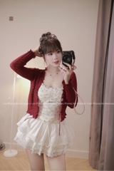 Áo kiểu set khoác cột dây áo hoa nhí