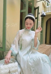 Áo dài voan tơ thêu xanh ngọc