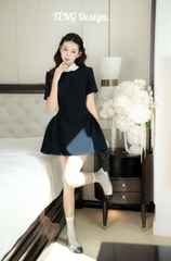 Đầm chữ A xanh đen dáng ngắn cổ sen