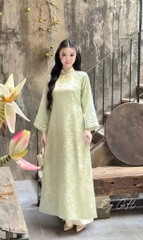 Áo dài gấm tay loe đính hoa quần lưng thun H