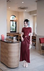 Đầm thiết kế ôm body phối lụa tay ngắn