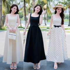 Đầm thiết kế 2 dây cổ vuông dáng dài
