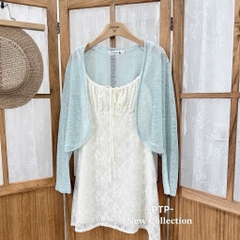 Đầm 2 dây ren cột nơ ngực kèm khoác ngoài