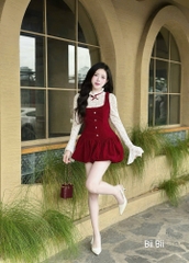 Đầm nhung tay dài phối ren cao cấp