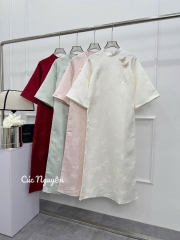 Áo dài gấm chu sa  tay lỡ tag bướm