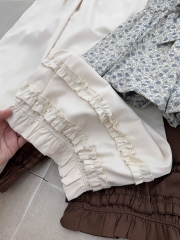 Set áo 2 dây hoạ tiết kẻ nơ ngực quần dài kaki bèo