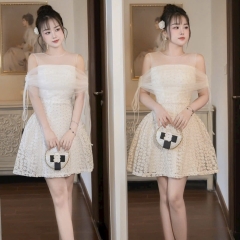 Đầm thiết kế cao cấp ren hoa cúc phối lưới