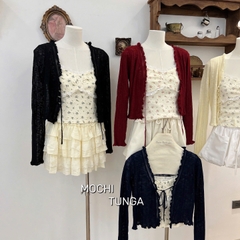 Áo kiểu set khoác cột dây áo hoa nhí