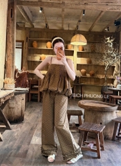 Set bộ quần suông áo 2 dây chấm bi