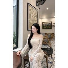 Đầm thiết kế trễ vai tay dài body ren hoa