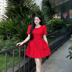 Đầm dạ cổ tròn xoè sang trọng dáng ngắn