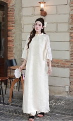 Áo dài tơ lông cổ bèo tay nơ