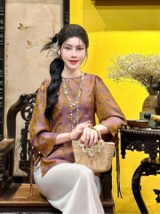 Bộ lam cổ xoắn màu loang ngọc tay