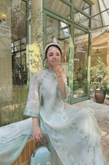 Áo dài voan tơ thêu xanh ngọc