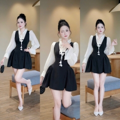 Đầm thiết kế dáng A phối voan tiểu thư cổ bèo