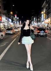 Set áo dây cổ kèm khoác chân váy tầng