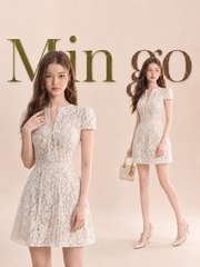 Đầm thiết kế ren cổ V dáng ngắn