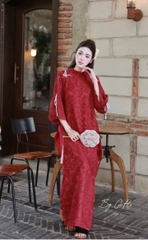 Áo dài tơ lông cổ bèo tay nơ