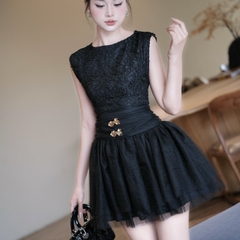 Đầm đi tiệc sát nách cổ tròn dáng ngắn xoè sang chảnh