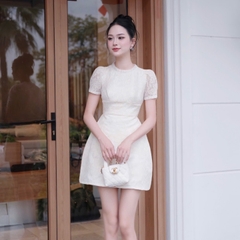 Đầm thiết kế cổ tròn đính ngọc có tay dáng ngắn chữ A cao cấp thiết kế đi tiệc