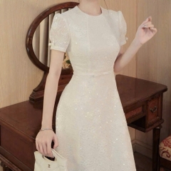 Đầm thiết kế kim sa nơ tay nơ eo dáng dài