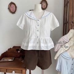 Áo somi kiểu cổ thuỷ thủ phối ren