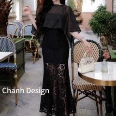 Đầm thiết kế 2 dây ren kèm áo choàng voan