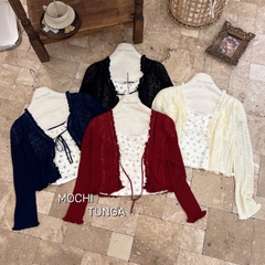 Áo kiểu set khoác cột dây áo hoa nhí