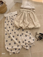 Set áo 2 dây babydoll kèm quần hoa dài