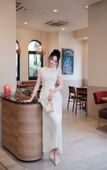 Đầm thiết kế ôm body phối lụa tay ngắn