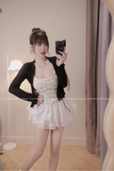 Áo kiểu set khoác cột dây áo hoa nhí