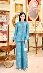 Đồ lam thiên hoa lụa tằm ánh kim