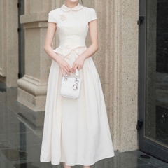 Đầm cổ sen thiết kế kín đáo đi tiệc sang chảng dáng dài cao cấp