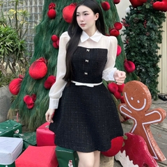 Đầm thiết kế dạ cao cấp phối tơ sang chảnh