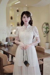 Đàm ren khuy ngọc phối tơ cổ tàu