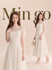 Đầm thiết kế ren chiết eo dáng xoè