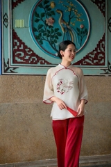 Bộ lam thêu cò và hoa
