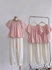 Set áo babydoll chấm bi kèm quần ống rộng bo chân