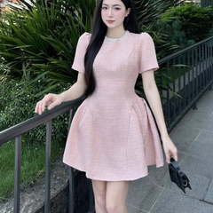 Đầm dạ cổ tròn xoè sang trọng dáng ngắn
