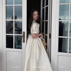 Đầm cổ ngọc đính tay bồng dáng xoè H