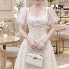Đầm thiết kế cổ vuông tay phồng dáng dài