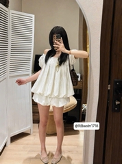 Set kiểu 2 món áo babydoll trễ vai chân váy bí phồng