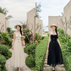 Đầm thiết kế cổ yếm dáng xoè dài