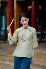 Bộ lam thêu cò và hoa