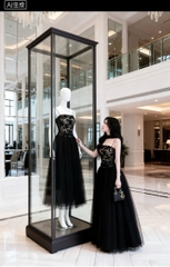 Đầm thiết kế 2 dây ren phối voan bồng kèm dây cổ