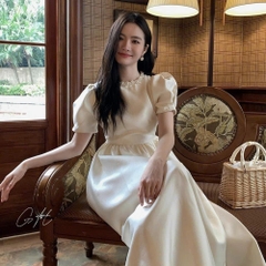 Đầm cổ ngọc đính tay bồng dáng xoè H